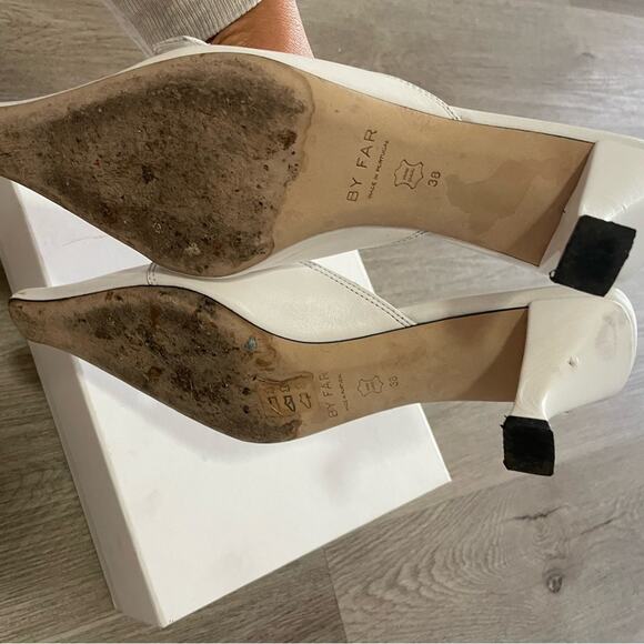 by far evelyn white lambskin leather sculpted kitten slip on heels mules size 38 - Picture 5 of 13